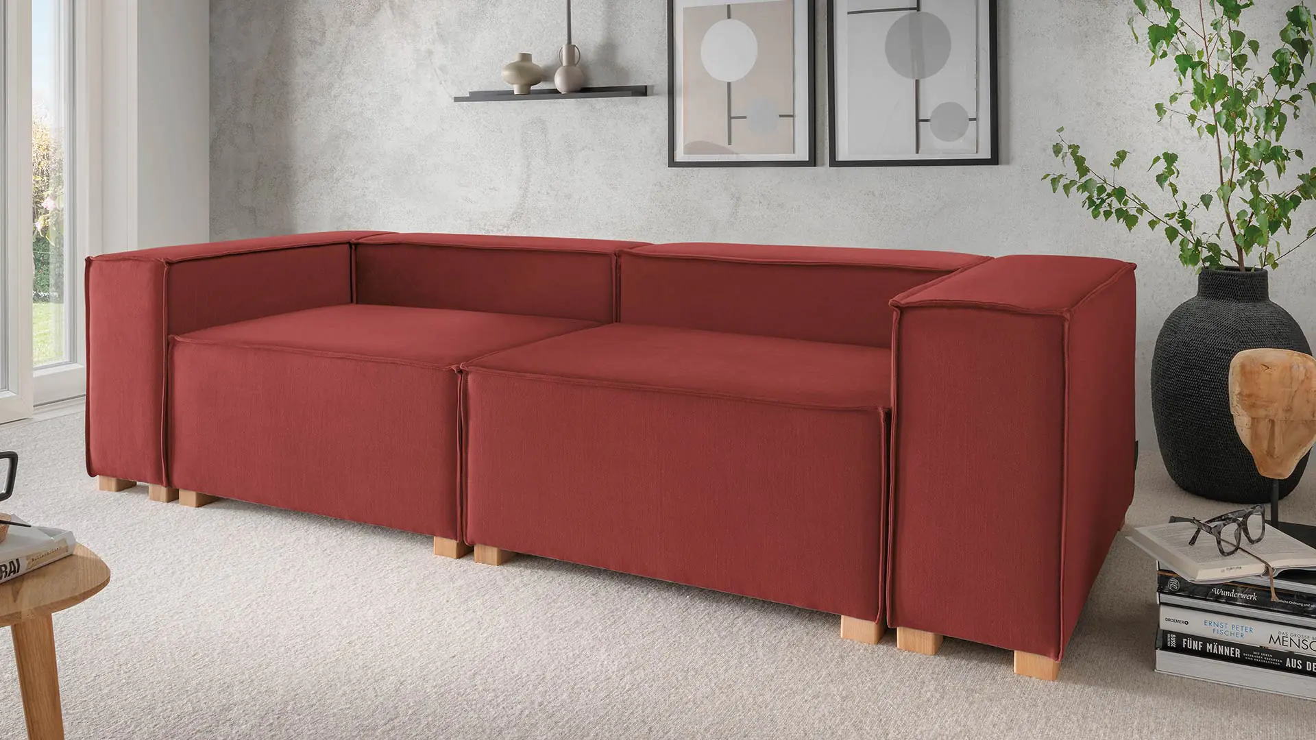 Sofa Fovera als 3 zits, in kleur rood